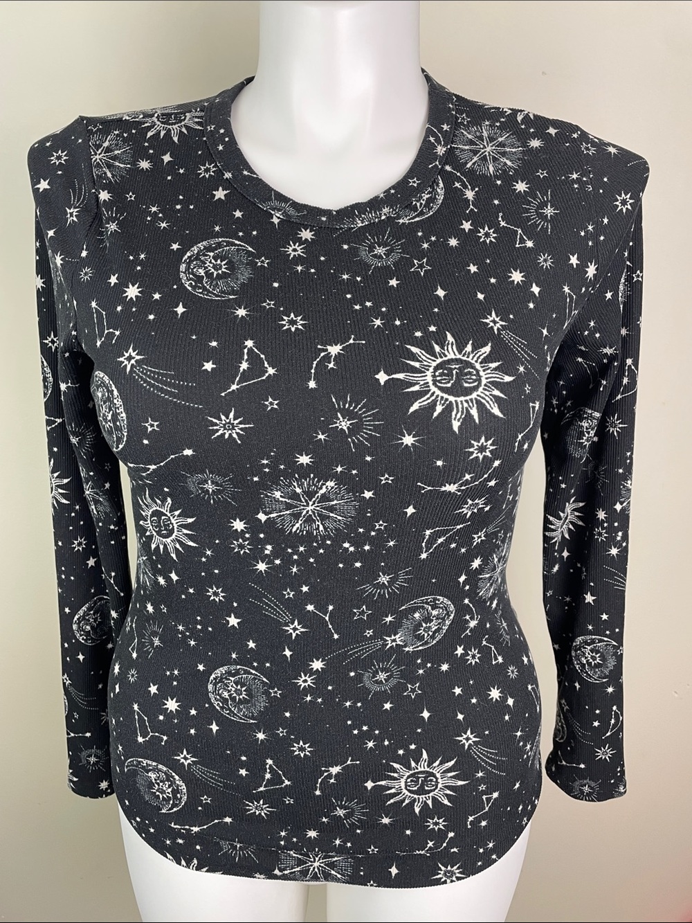 Constellation Moon and Stars Sun Celestial Ribbed Long Sleeve Top